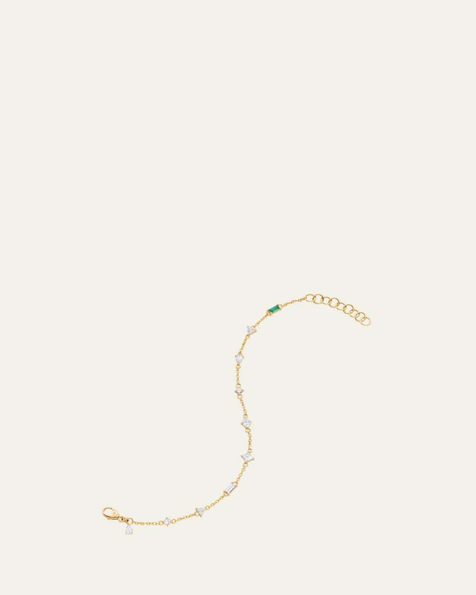 18K Yellow Gold Staggered Diamond and Emerald Tennis Bracelet
